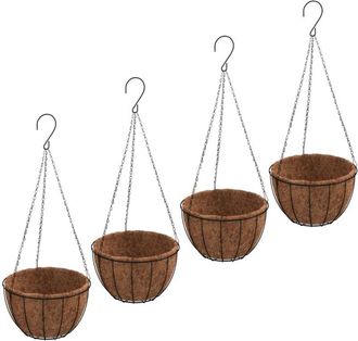 vidaXL Vidaxl - Macetas colgantes 4 uds revestimiento coco acero negro Ø40x63cm