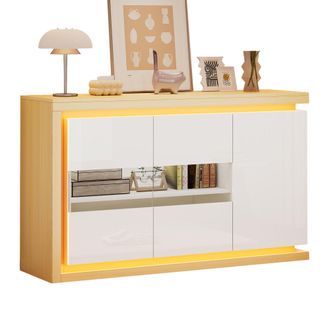 STILVORA Aparador Con 3 Puertas, 4 Compartimentos, Estantes Ajustables Y Led Para Sal&oacute;n Oficina En Tablero De Part&iacute;culas 140 &times; 40 &times; 84 Cm Blanco