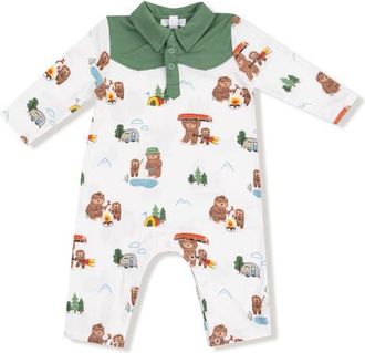 Angel Dear Bigfoot Camping Print Romper in Ivory/Green at Nordstrom, Size 12-18M