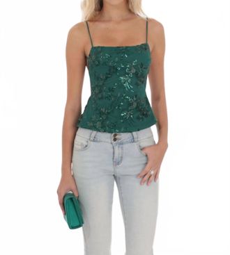 Lucy in the Sky Sequin Embroidered Open Back Top In Green