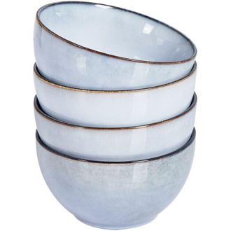 Beliani Beliani - Conjunto De 4 Cuencos De Gres Caol&iacute;n Artesanal Acabado Esmalte Reactivo Azul Claro Juniper