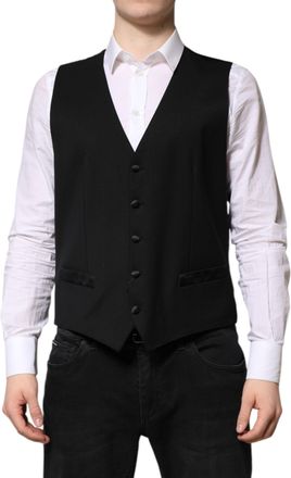 Dolce & Gabbana Black Wool Dress Formal Men Waistcoat Mens Vest
