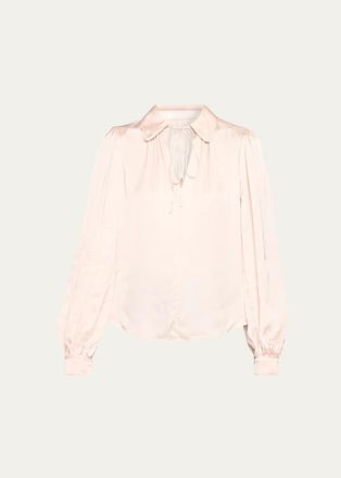 Alice & Olivia Roanne Tie-Front Satin Blouse