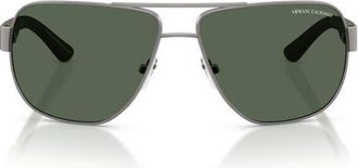A|X Armani Exchange 62mm Aviator Sunglasses in Matte Gunmetal /Dark Green at Nordstrom
