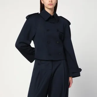 Alexander McQueen Short double-breasted navy blue jacket