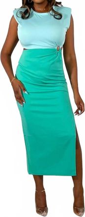 FORE COLLECTION Got Your Attention Colorblock Cutout Midi Dress In Blue/green