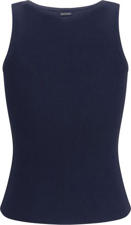 Max Mara Womens Ribbed Jersey Tank Top Blu Marino Viscose; Polyester