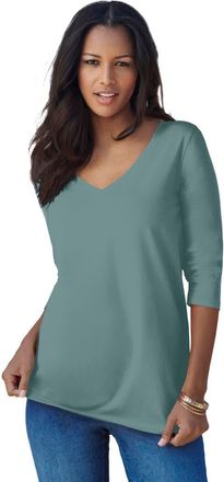 Roaman's Plus Size Ultimate Long Sleeve V Neck Tee in Cool Sage at Nordstrom, Size 12