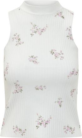 Msgm White Floral Mock Collar Top