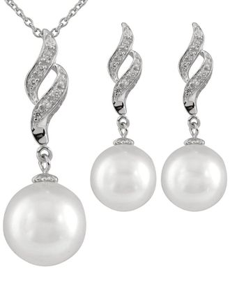 Splendid Pearls Silver 12Mm Pearl Cz Set