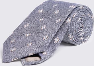 Moss Mid Blue Clover Medallion Linen & Silk Tie