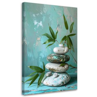 Feeby Cuadro En Lienzo, Piedras Zen Spa Hojas En Tonos Turquesa, 80x120