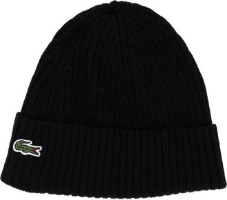 Lacoste Crocodile-patch wool beanie - unisex - Wool - One Size - Black