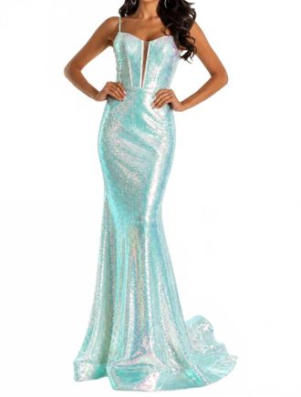 Sherri Hill Sequin Fitted Gown With Corset Top In Light Green