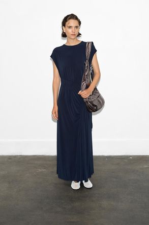 French Connection Womens Navy Asymmetric Draped High Neck Midi Dress - Size X-Small