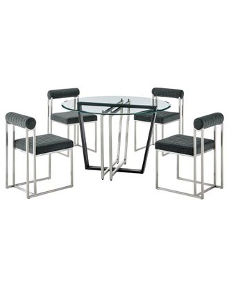 Armen Living Devi Anastasia 5Pc Round Glass Dining Table Set