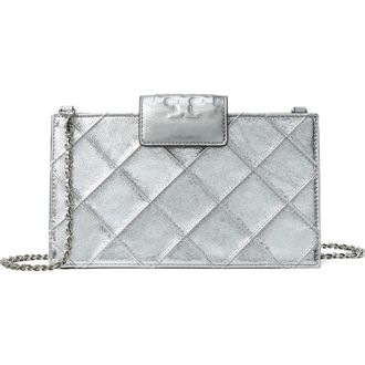 Tory Burch Mini Fleming Quilted Leather Wallet on a Chain in Silver at Nordstrom