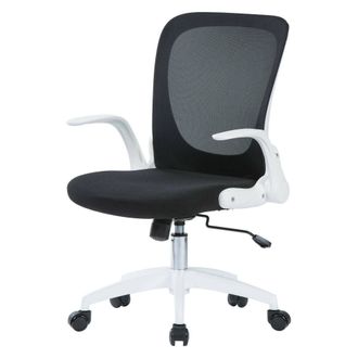 Dmora Silla De Oficina Dnuciar, Silla Ejecutiva De Malla Con Reposabrazos, Asiento Ergon&oacute;mico Con Reposabrazos Abatibles, 60x59h86/96 Cm, Negro Et Blanc - D