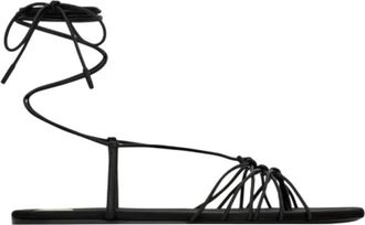 Saint Laurent Babylone Platte Sandalen - Dames - Sandalen - Zwart - 36 EU - Satijn - Schoenen