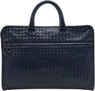 Bottega Veneta Pre-owned Woven Nappa Business Bag - unisex - Pre-owned - Blauw - Maat: ONE Size Leer