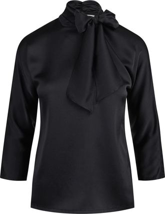Jucca Overhemden, Dames, Zwart, M, Satijn, Stretch Zijde Satijn Strik Blouse