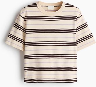 H&M Gestricktes T-Shirt - Beige/Dunkelbraun Gestreift