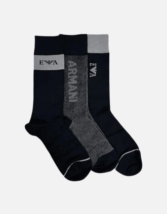 Emporio Armani Mens Cotton 3-Pair EA Logo Black Socks - Size: 16/14.5/8/15/8.5/15.5/9/13/13.5/14/6.5/7/7.5/11.5/5/12/5.5/12.5/6/3.5/3/10.5/4/11/4.5/2