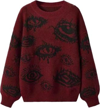 Generic Womens Sweater Casual Chic Eye Pattern Crew Neck Sweater Soft Long Sleeve Womens Cozy Pullover for Everyday Wear (sweater3,XL)