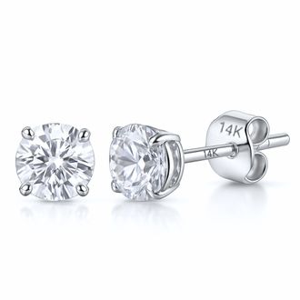 MAX + STONE 14k Yellow or White Gold Solitaire Round Cubic Zirconia Stud Earrings 3.5mmto8mm