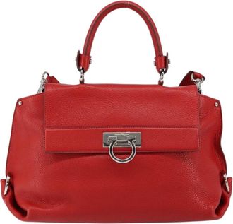 Ferragamo Sofia Satchel Grainy Leather Red Leather Handbag (Pre-Owned)