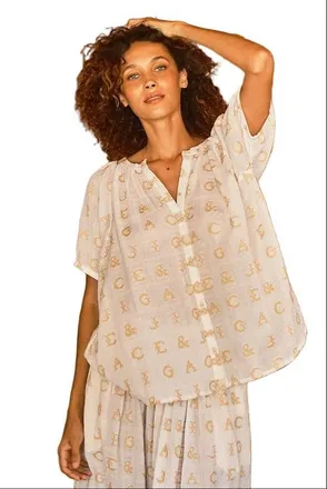 Ace & Jig Salome Button Front Raglan Blouse in Initial at Nordstrom, Size Xx-Small