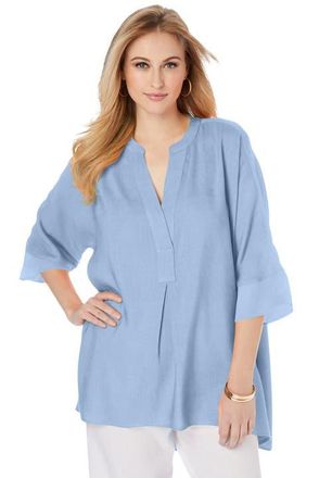 Jessica London Hi-Low Linen Tunic in Azure Mist at Nordstrom, Size 30