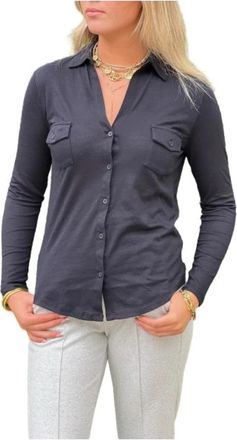 Majestic Filatures Overhemd met knopen - Dames - Overhemden - Blauw - M - Katoen - Overhemden