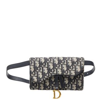 Dior Beige Navy Canvas Leather Fanny Pack Sling Bag (Pre-Owned)