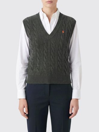 Polo Ralph Lauren Maglia a trecce a maniche corte in lana e cashmere con scollo a V