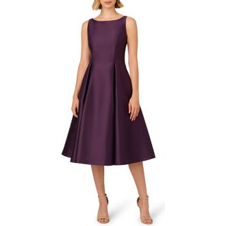 Adrianna Papell Sleeveless Mikado Fit & Flare Midi Dress in Luxe Plum at Nordstrom, Size 6