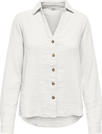 Only Langarmbluse ONLY ONLTHYRA LIFE L/S REGULAR SHIRT NOOS WVN, Damen, Gr. XS, cloud dancer, Web, Obermaterial: 100% Baumwolle, unifarben, regular fit h&uuml;f