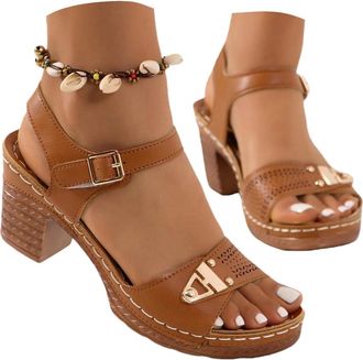 Generic Womens Summer Casual Sandals Block Heel Sandals Chunky Mid Heels Platform Open Toe Ankle Strap Dress Sandal Comfort Lightweight Platform Sandal Low We