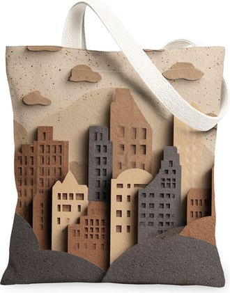 Generic Modern Artistic Canvas Tote Bags, Cityscape Design Reusable Grocery Bags, Lightweight Washable Shoulder Strap Canvas for Tr, Brown, 13x15 Inch