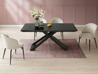 Vente-Unique Extendable Dining Table for 6 To 10 People - Ceramic & Metal - Black