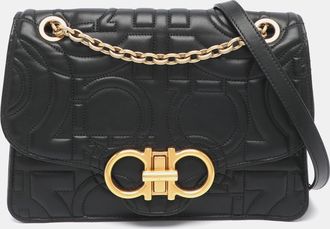 Ferragamo Gancini Black Quilted Leather Shoulder Bag