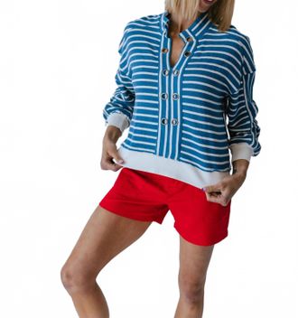 Tribal Eyelet Stripe Pullover Top In Blue