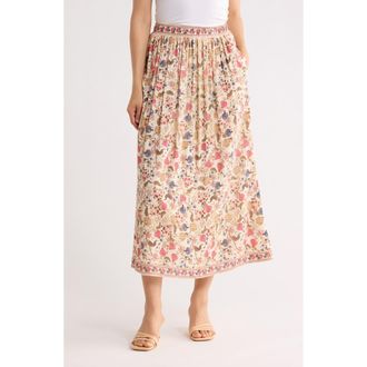 Max Studio Floral Midi Skirt in Cream/Red Floral Muse at Nordstrom Rack, Size X-Small