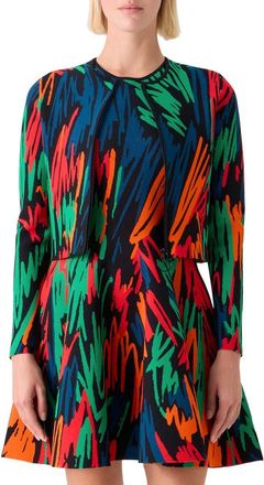 Akris Oversize Scribble Jacquard Cardigan in Black-Multi at Nordstrom, Size 14