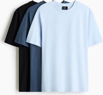 H&M 3-pack regular fit t-shirts in Dark Blue at Nordstrom, Size Xx-Large