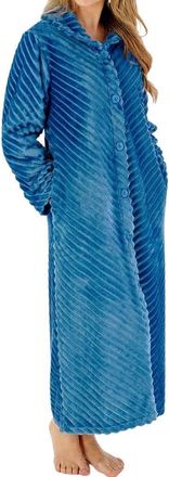 Slenderella Stripes Longer Length Button Through 50 Inch Housecoat (16/18, teal)