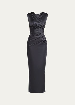 Giorgio Armani Ruched Shiny Viscose Jersey Sleeveless Maxi Dress