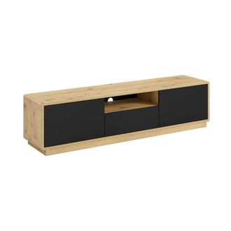 Petits Meubles Mueble tv 2 puertas 1 caj&oacute;n 180 cm paneles hdf negro mate y madera
