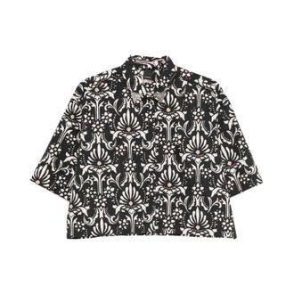 Pinko Shirts, female, Black, Size: S Cropped Printed Shirt with Metallic Details