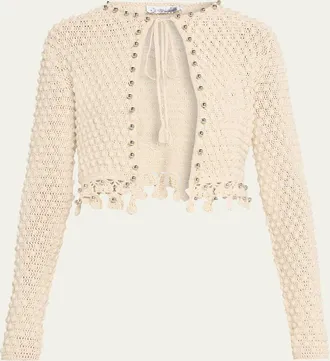 Paco Rabanne Textured Knit Neck-Tie Crop Cardigan